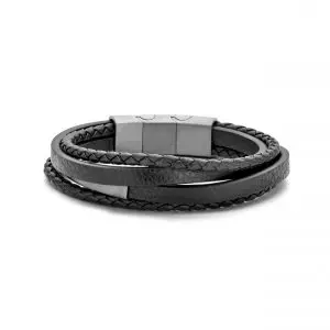 Frank 1967 Bold Multi-Strand Black Leather Bracelet