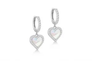 Sterling Silver Mother of Pearl Heart Hoop Earring
