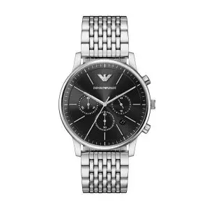 Armani Minimalist Chrono Stainless Steel Bracelet Black Dial