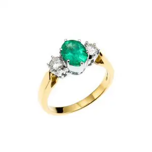 18K Emerald & Diamond 3 Stone Ring