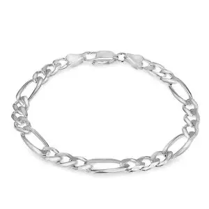 Sterling Silver Mens Figaro Bracelet 8"