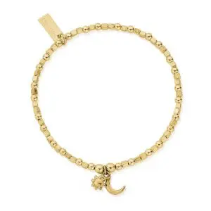 ChloBo Gold Plated Mini Cube Dainty Moon And Sun Bracelet
