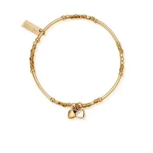 ChloBo Gold Plated Mini Noodle Cube Double Heart Bracelet