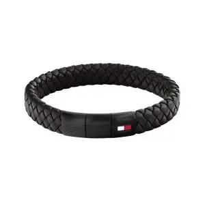 Tommy Hilfiger Black Clasp Braided Leather Bracelet