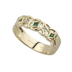 14K Gold Diamond & Emerald Trinity Knot Ring