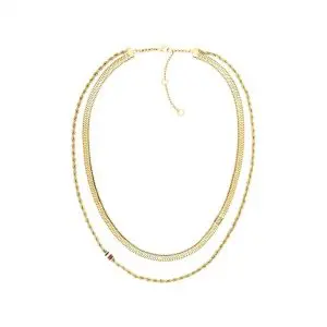 Tommy Hilfiger Gold Plated Layered Rope & Flat Link Necklace