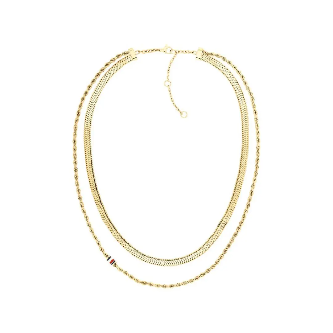 Tommy Hilfiger Gold Plated Layered Rope & Flat Link Necklace