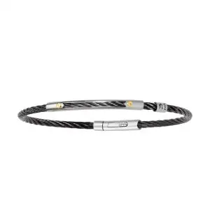 Salvatore Bersani Single Black Cable Bracelet with Gold Screws