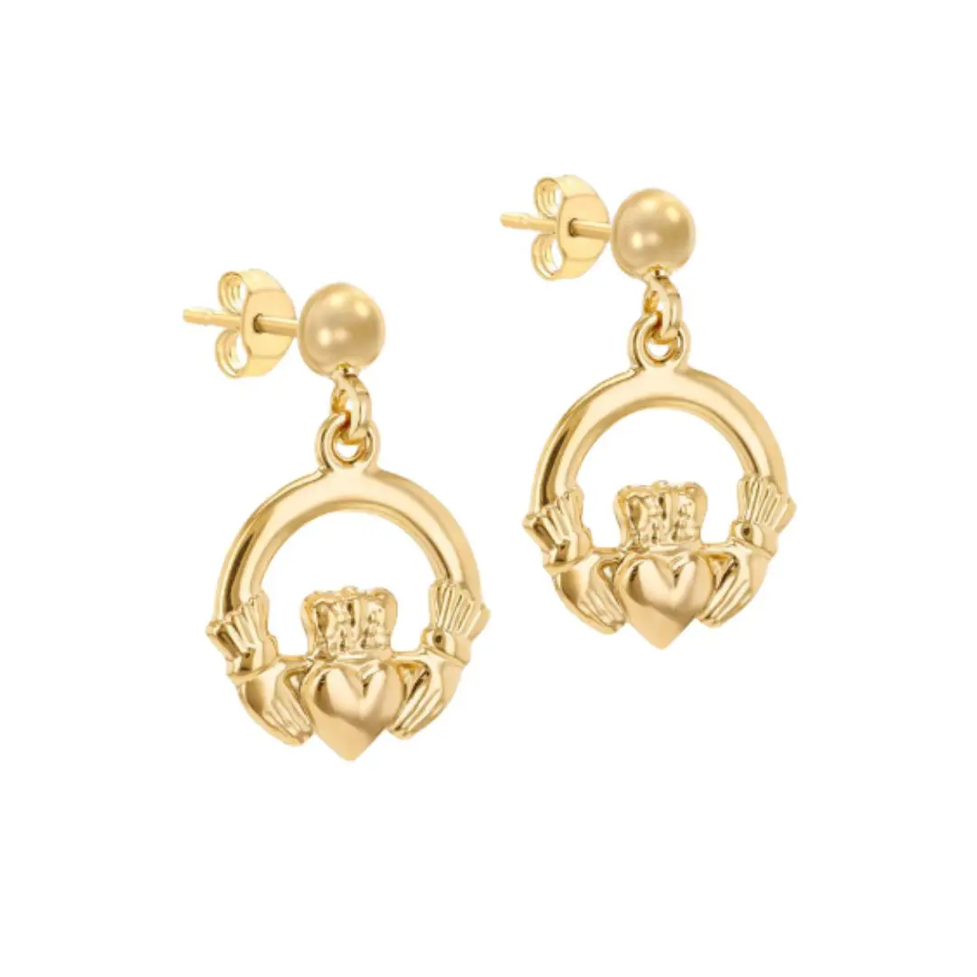 9k Gold Claddagh Drop Earrings