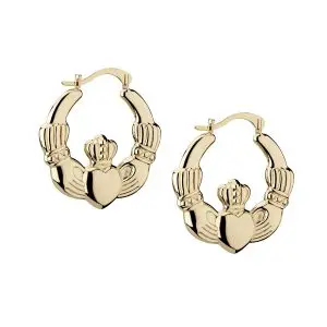 14K Gold Claddagh Medium Hoop Earrings