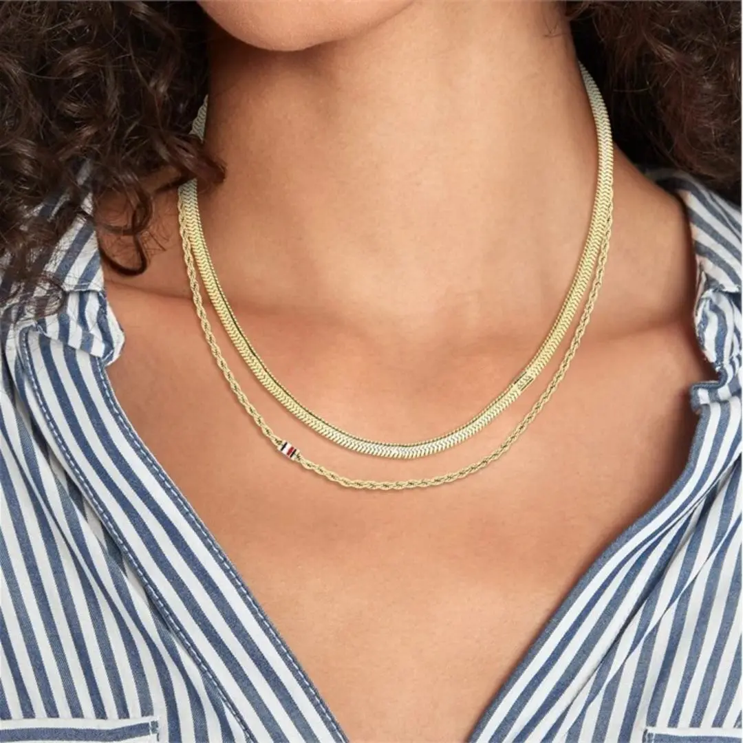 Tommy Hilfiger Gold Plated Layered Rope & Flat Link Necklace - Image 2