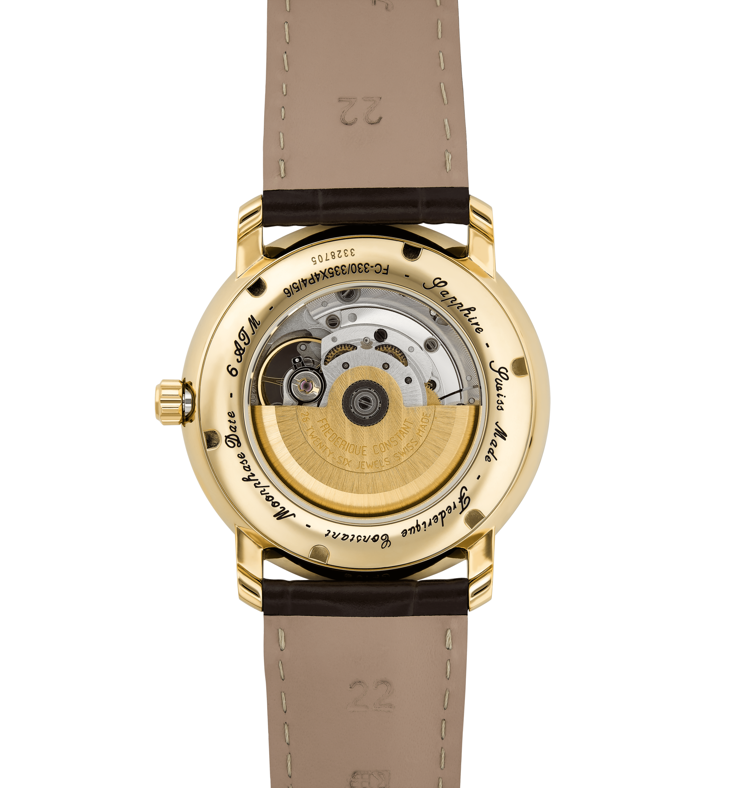 Frederique Constant Gents Heartbeat Moonphase Gold Plated Case Leather Strap Watch - Image 3