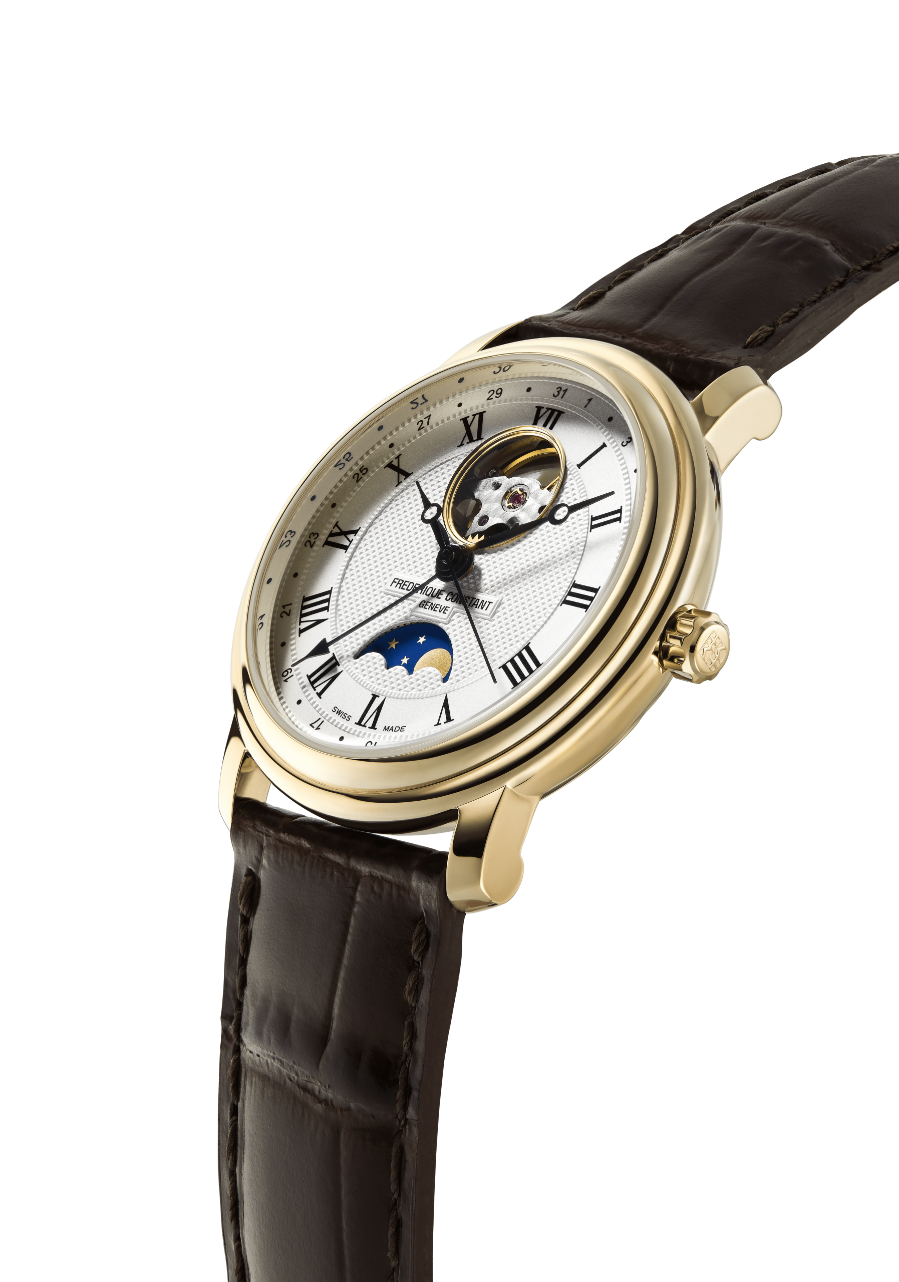 Frederique Constant Gents Heartbeat Moonphase Gold Plated Case Leather Strap Watch - Image 2