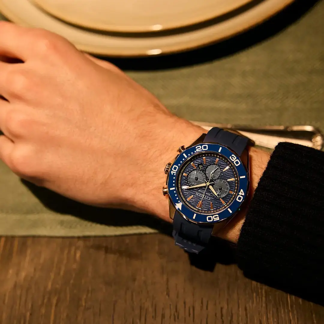 Citizen Endeavour Ceramic Bezel Rose Case Blue Strap - Image 3