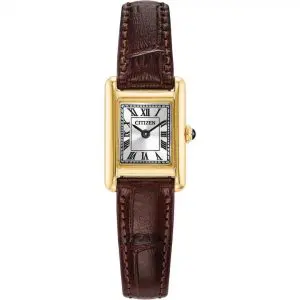 Citizen Ladies Fio Roma Gold Plated Case Brown Strap Watch