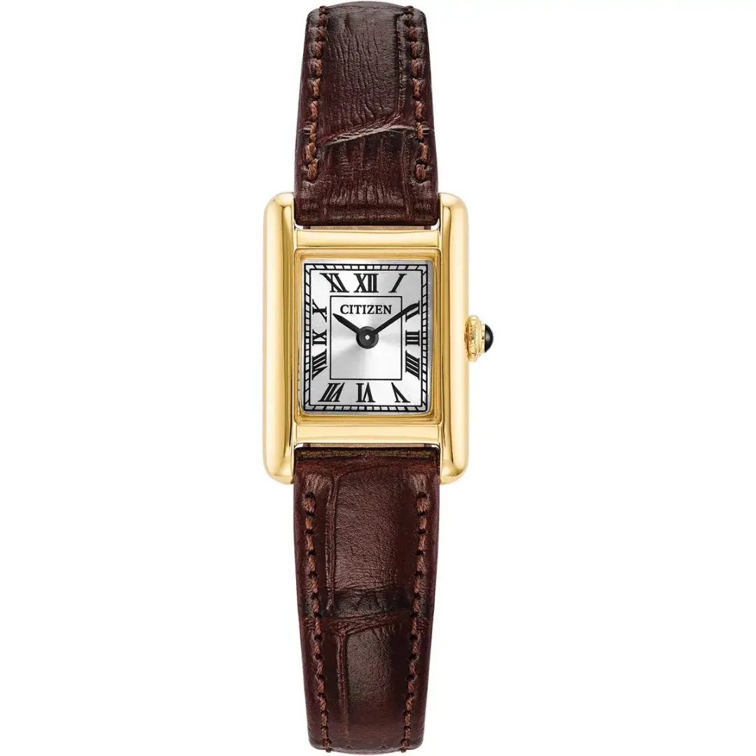 Citizen Ladies Fio Roma Gold Plated Case Brown Strap Watch