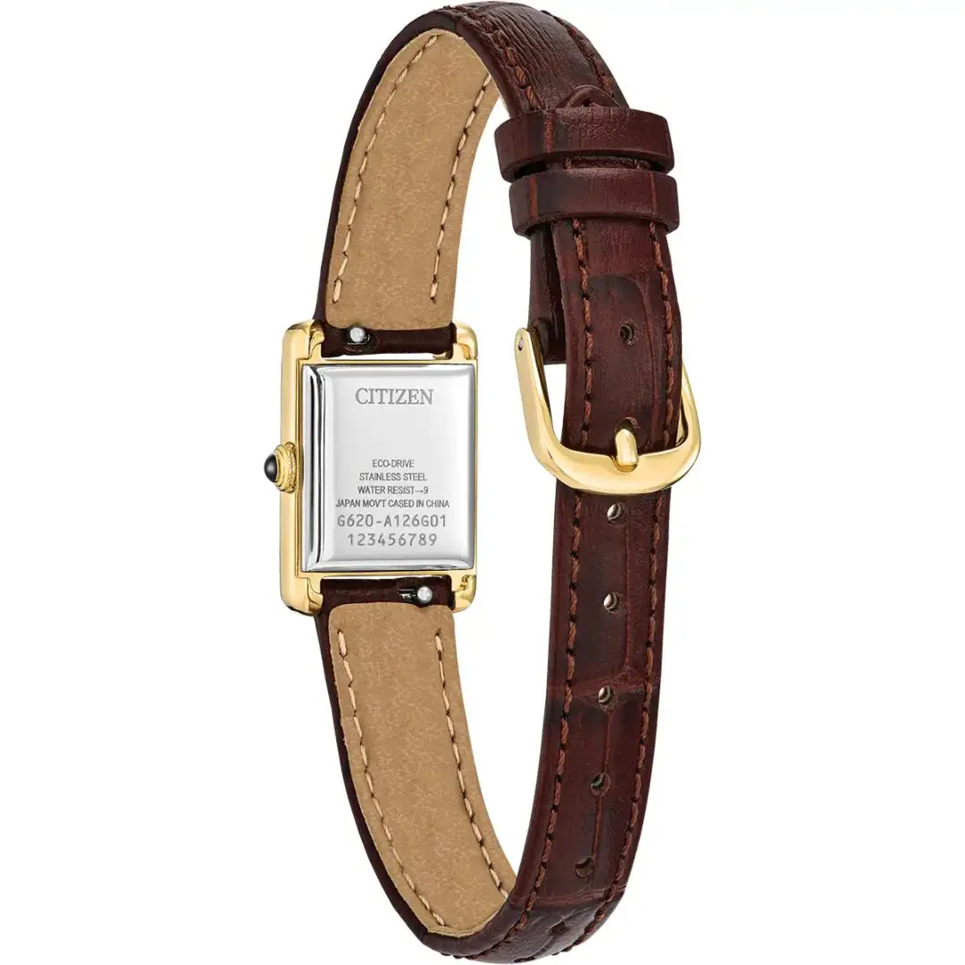 Citizen Ladies Fio Roma Gold Plated Case Brown Strap Watch - Image 2