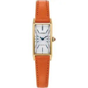 Citizen Ladies Fio Roma Gold Plated Rectangular Case Orange Strap