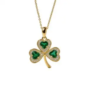 14k Gold Lab Emerald And Diamond Shamrock Pendant