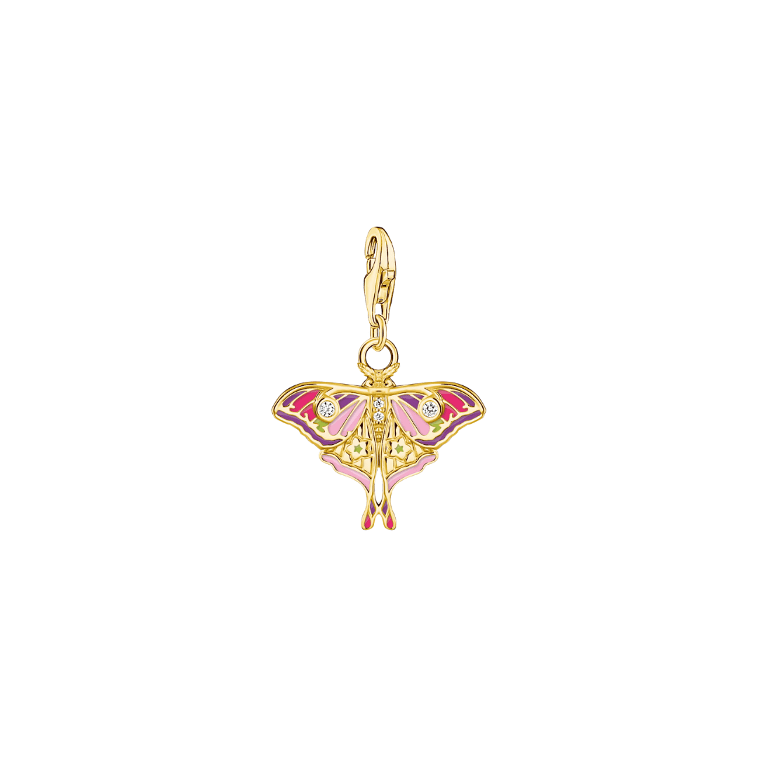 Thomas Sabo Gold-plated charm pendant in colourful moth design