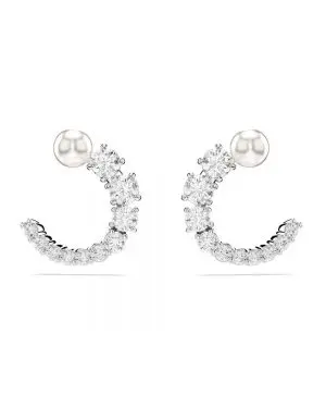 Swarovski Matrix Silver Tone With Pearl Earrings