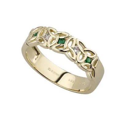 14K Gold Diamond & Emerald Trinity Knot Ring