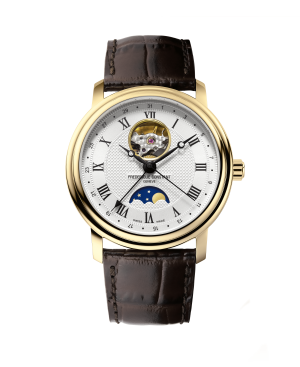 Frederique Constant Gents Heartbeat Moonphase Gold Plated Case Leather Strap Watch