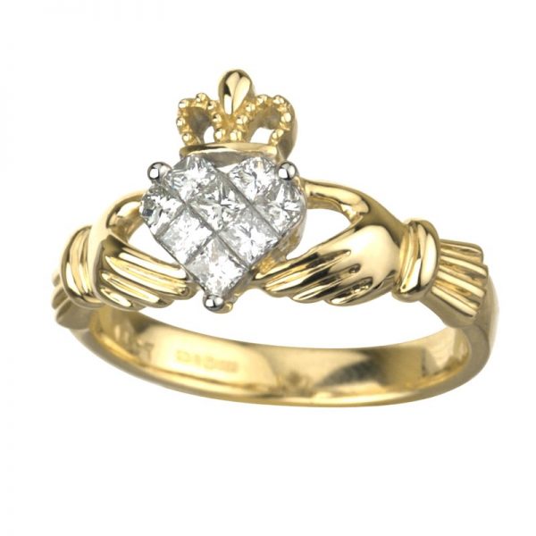 14K Gold Diamond Claddagh Ring