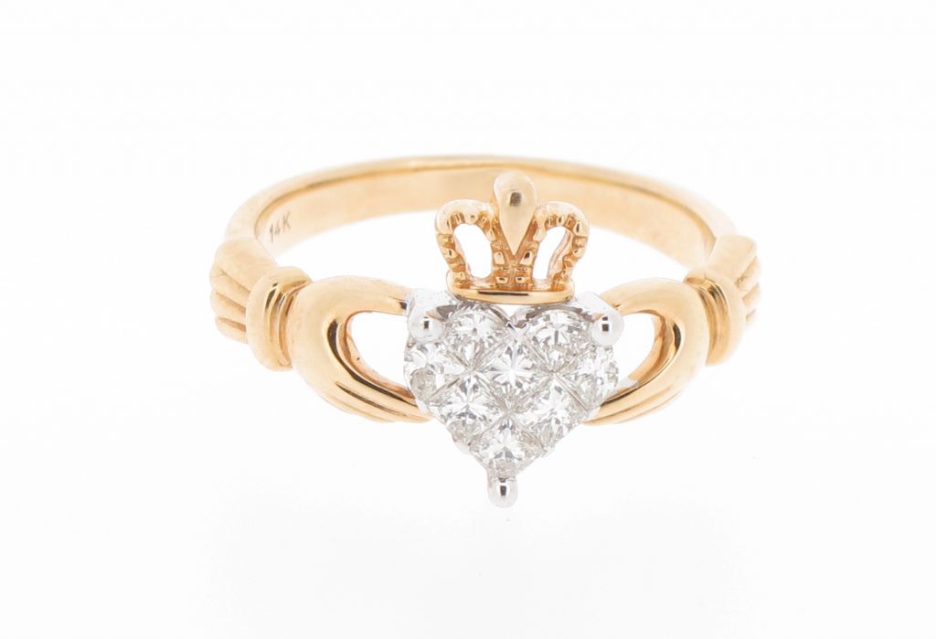 14K Gold Diamond Claddagh Ring - Image 3