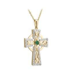 Solvar 14K Gold Emerald and Diamond Celtic Cross