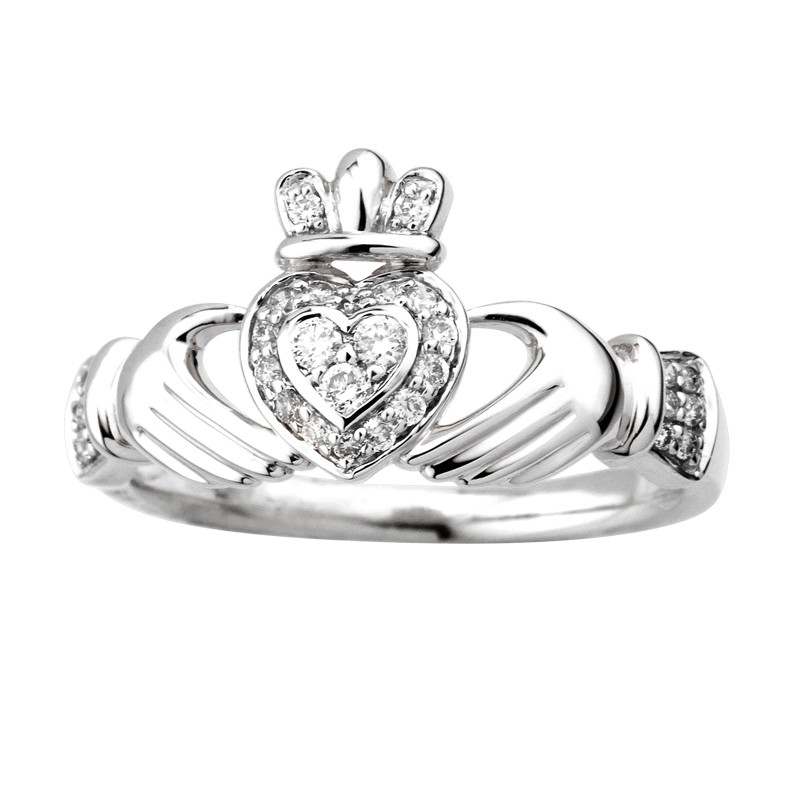 14K White Gold Diamond Claddagh Ring Solvar Fallers