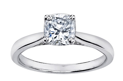 18k Maple Leaf White Gold Cushion Cut Diamond Engagement Ring