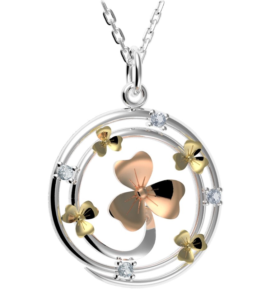 Sterling Silver & Gold Plate CZ Shamrock Pendant