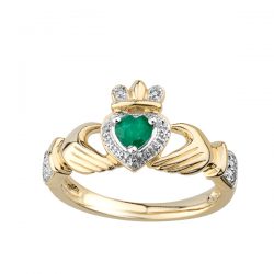 Gold Claddagh ring with Emerald and Diamond