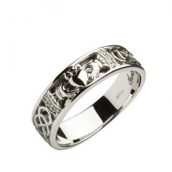 mens white gold diamond celtic and claddagh ring