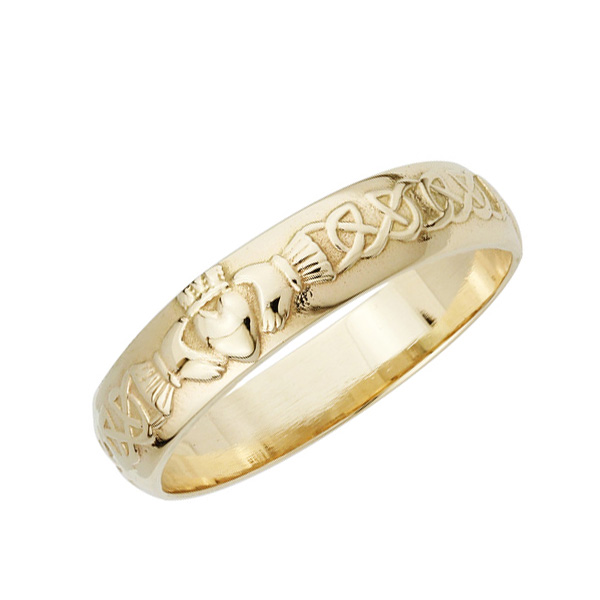 Mens Claddagh Wedding Band In 14K Gold 