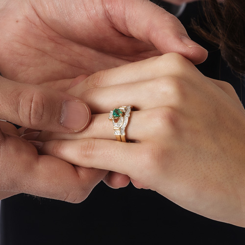 Claddagh engagement ring and matching wedding ring