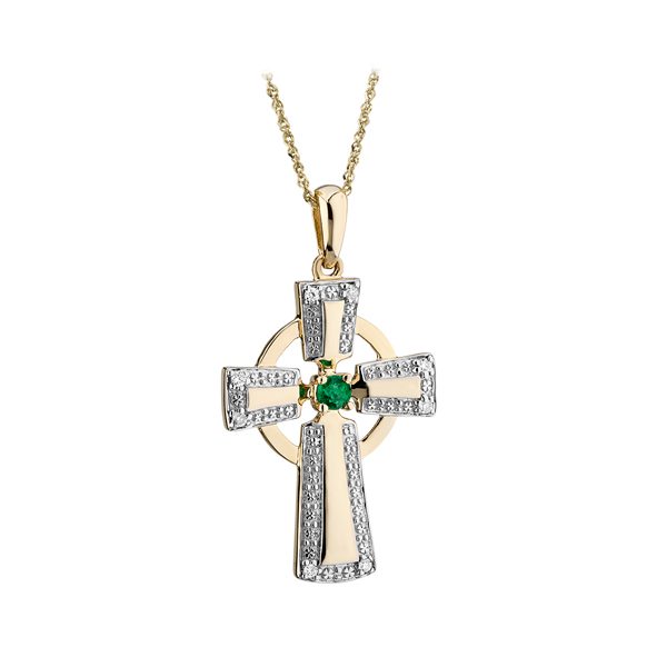 14K Diamond & Emerald Celtic Cross - Solvar - Fallers.com - Fallers Irish  Jewelry