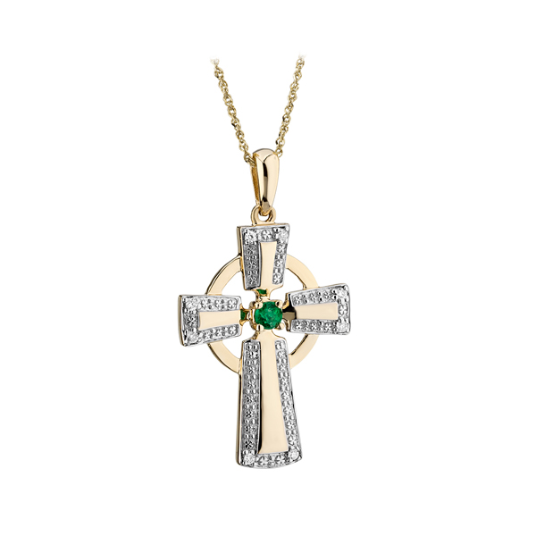 14K Diamond Emerald Celtic Cross Solvar Fallers