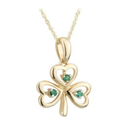 Gold Shamrock Necklace with Emeralds