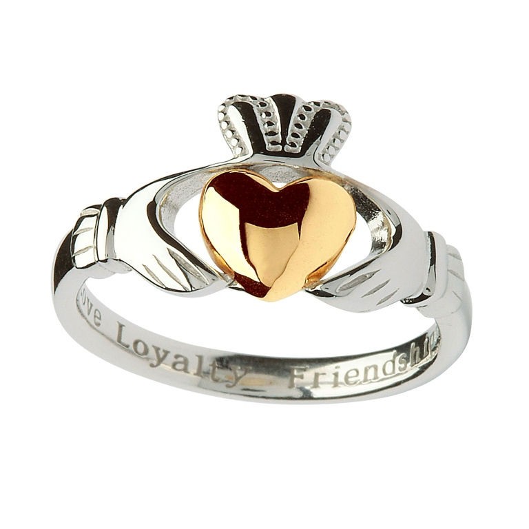 Sterling Silver Claddagh Ring with 10K Gold Heart