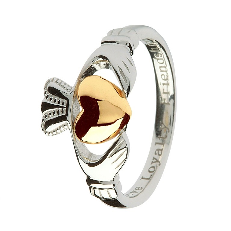 Sterling Silver Claddagh Ring with 10K Gold Heart - Image 3