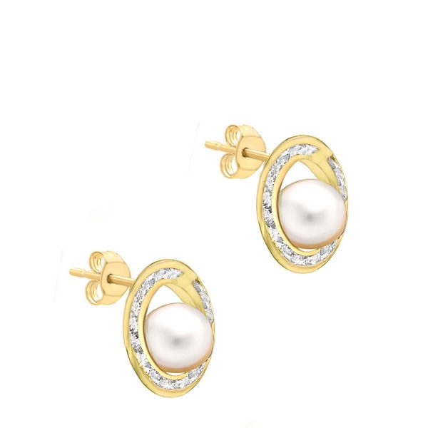 9ct Gold CZ Pearl Stud Earrings