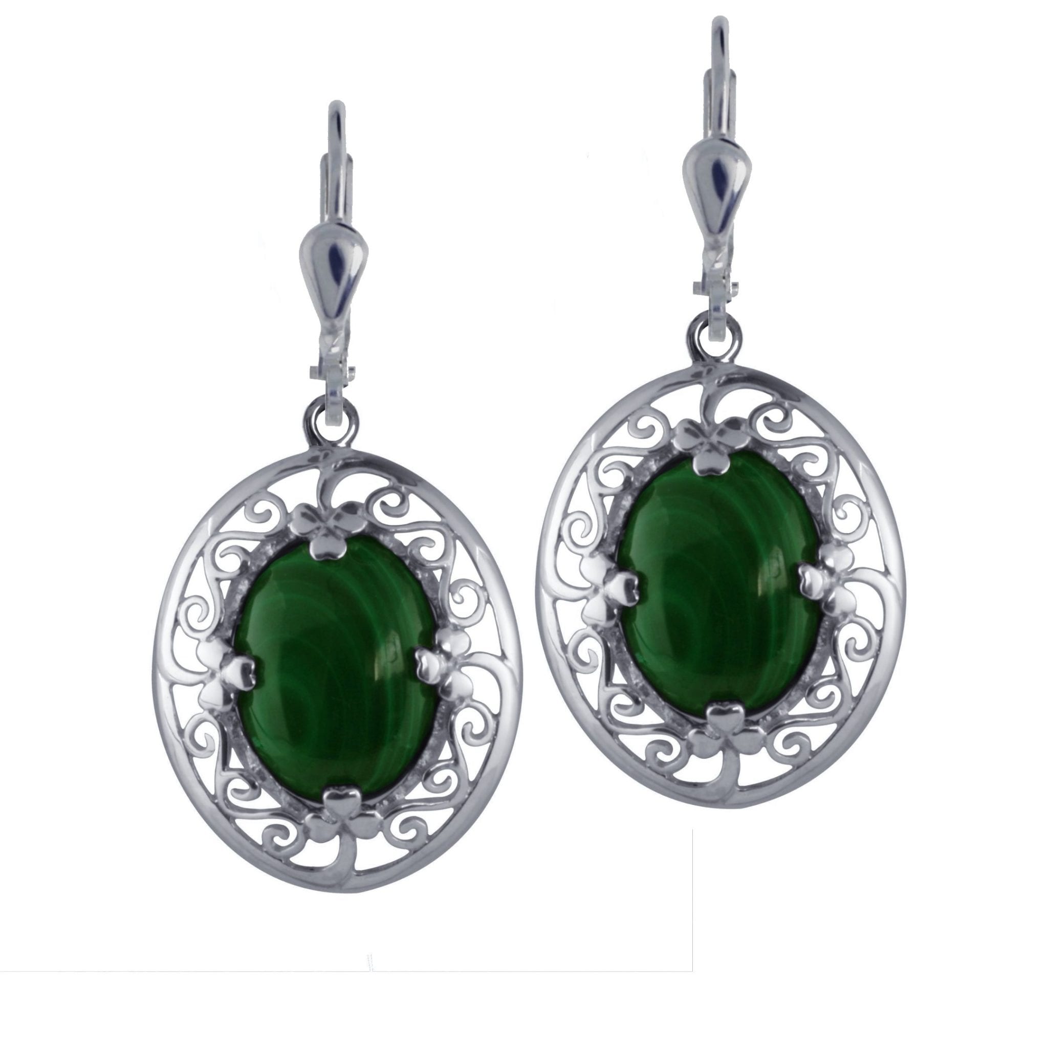 Sterling Silver Trinity & Malachite Stone Earrings