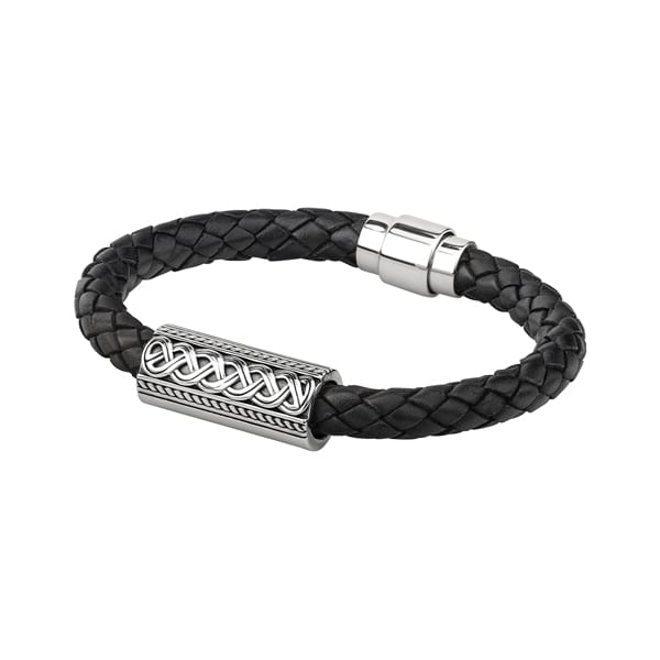 Men's Silver Celtic Knot Leather Bracelet - Solvar - Fallers.com ...