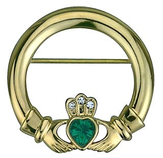 Gold Plated Stone Set Claddagh Brooch Solvar Fallers Fallers Irish Jewelry