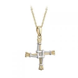 St Brigids Cross Pendant Two Tone 14K Gold With Diamond