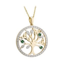 Celtic Tree of Life Pendant in gold adorned with Emerald and Diamond