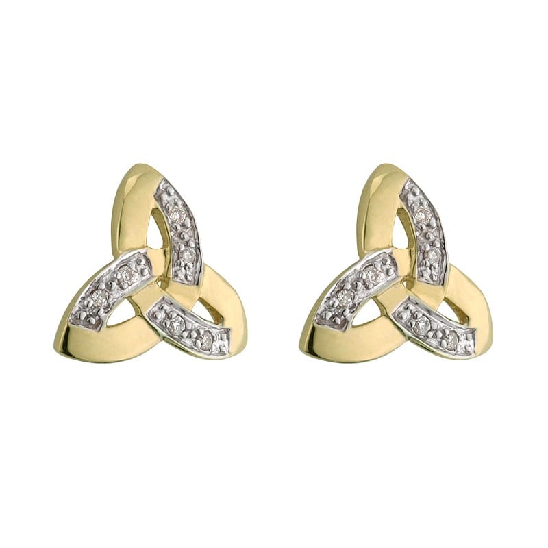 14K Gold Diamond Trinity Knot Earrings - Solvar - Fallers.com - Fallers Irish Jewelry