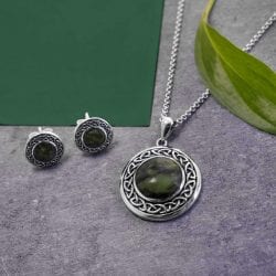 Celtic Connemara Marble Pendant and Matching Earrings